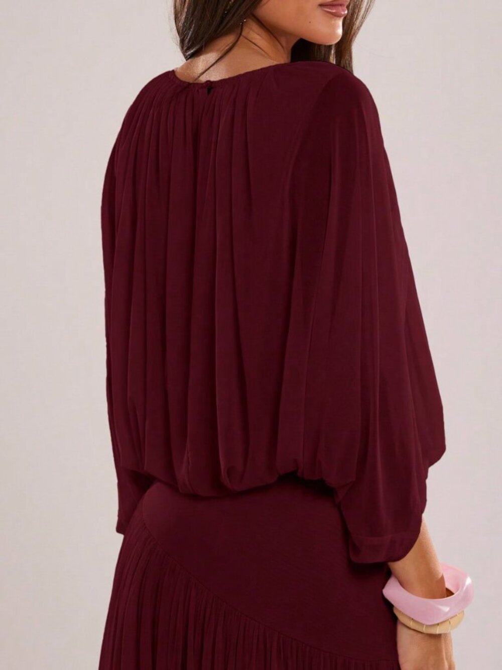 Burgundy Elegant Women's Casual Vacation Layered Ruffle - Picture 3 of 7